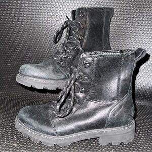Sorel Black Leather Lace-Up Combat Boots